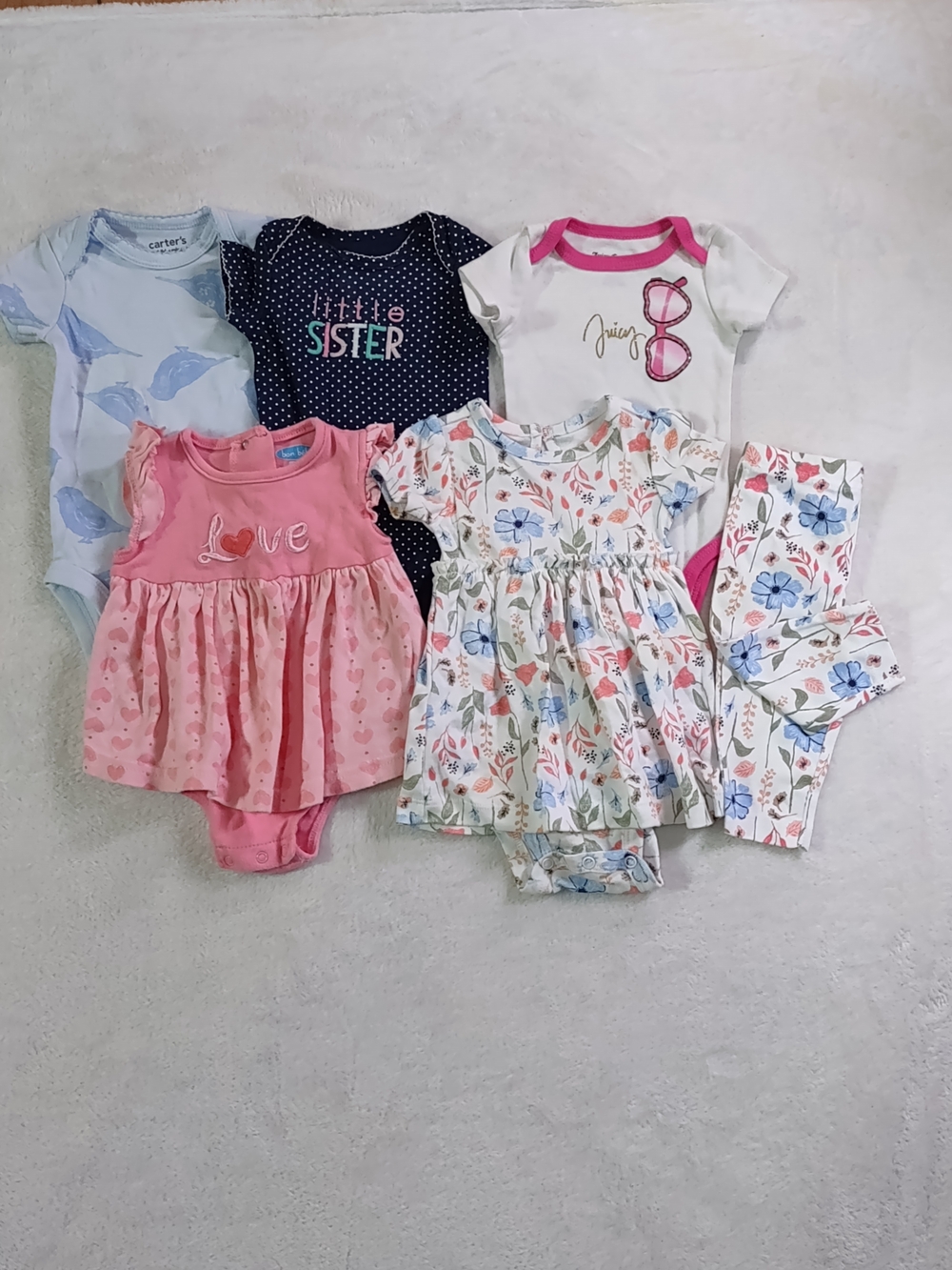 Baby Girls Mixed Bodysuit Dress Lot (0-3) Month - Pink, Navy, Floral